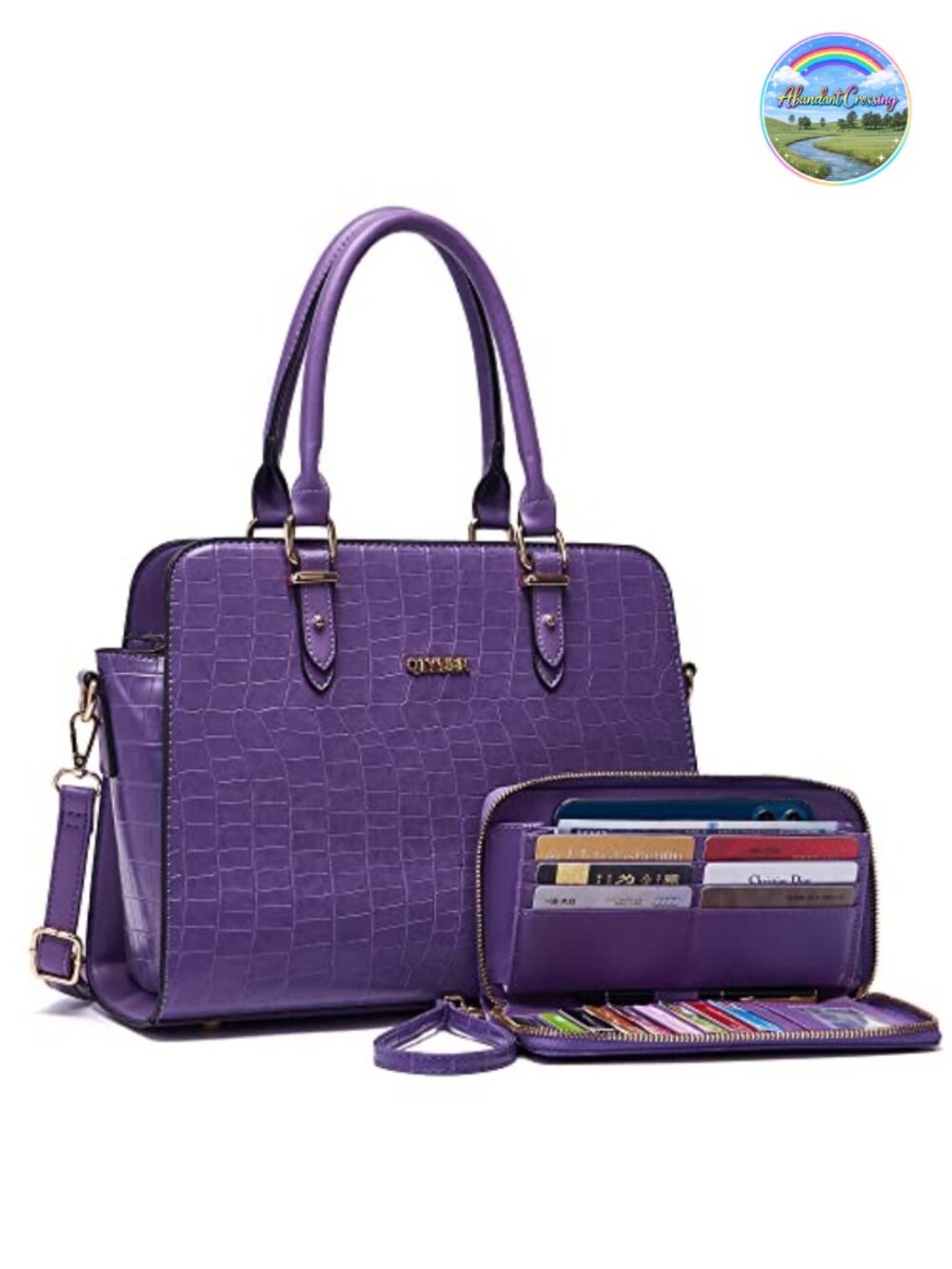 Synthetic Leather Satchel Handbag And Wallet Set Tote